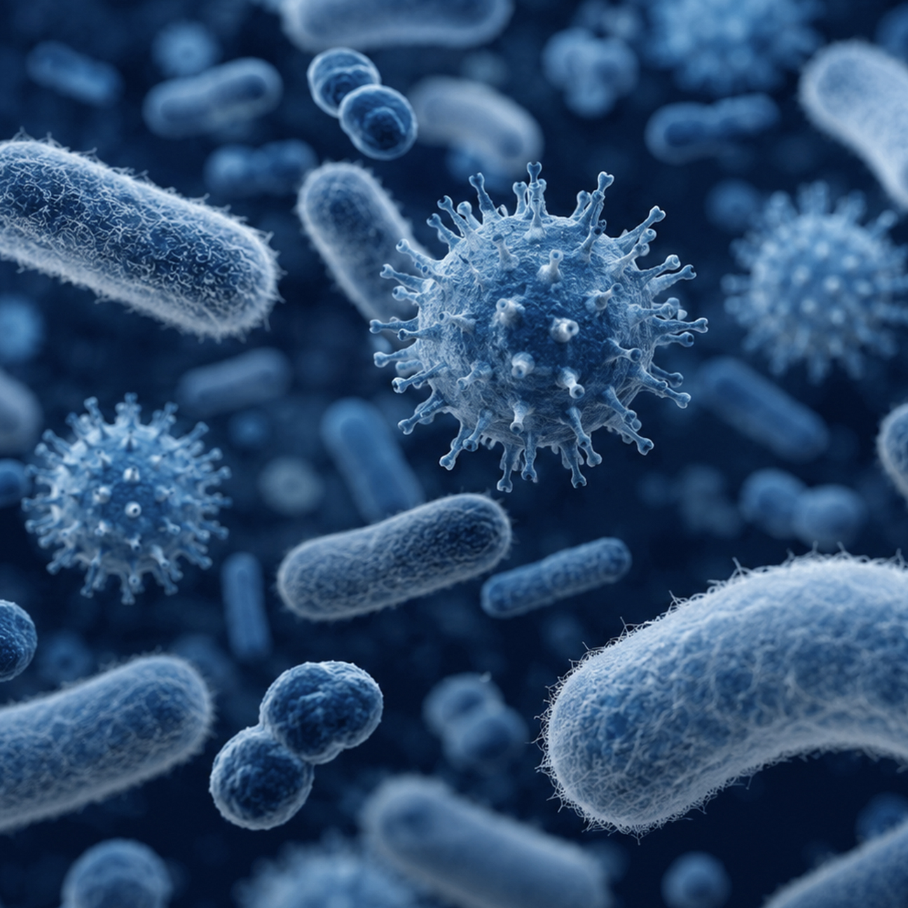 How long do germs from picking your nose live on surfaces - microscopic view of bacteria and virus particles