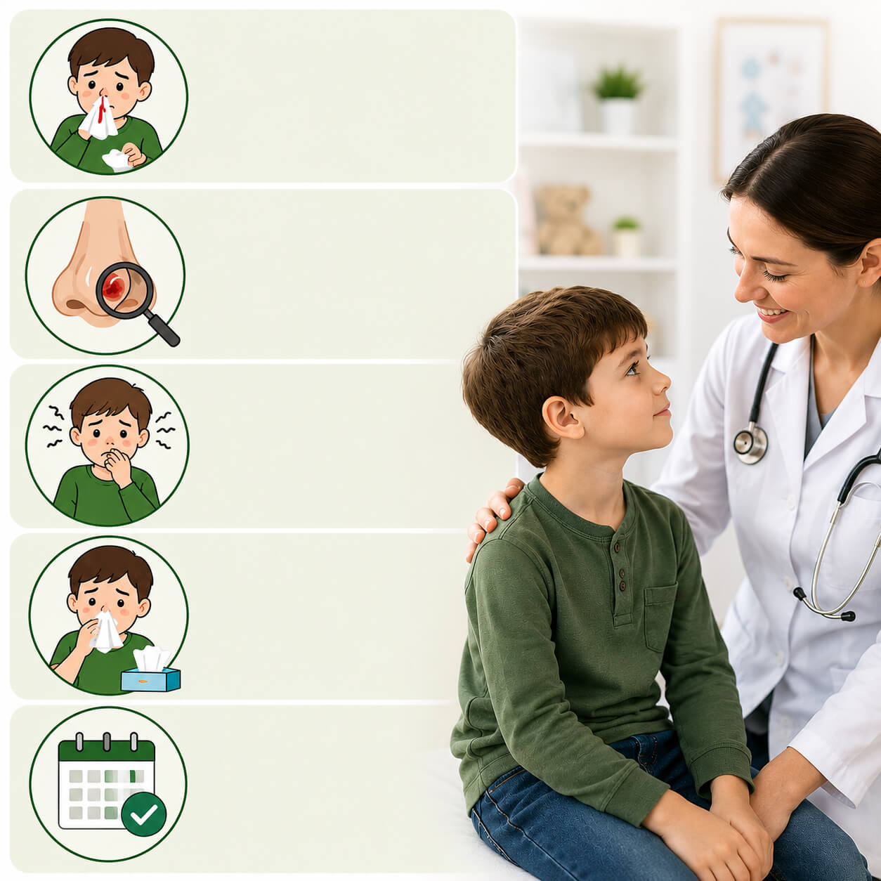 Parent speaking with pediatrician about persistent nose-picking behavior in child